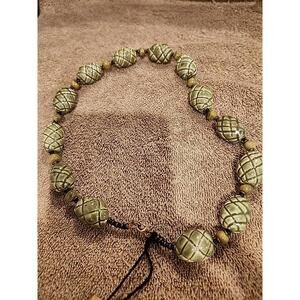Necklace KAZURI Charleston Kenya Hand Crafted 18" Green Grenade Beaded  (A62)